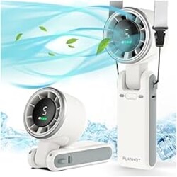 PlayHot Portable Handheld Turbo Fan, 5 Gear Wind, USB-C Rechargeable Fan, Up to 12 Working Hours, 3 IN 1 Hand Fans with Air Turbo Tech Cooling Fan for Outdoor Activities, Travel, Beach (White)