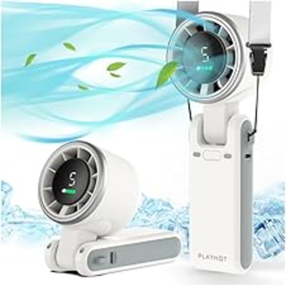 PlayHot Portable Handheld Turbo Fan, 5 Gear Wind, USB-C Rechargeable Fan, Up to 12 Working Hours, 3 IN 1 Hand Fans with Air Turbo Tech Cooling Fan for Outdoor Activities, Travel, Beach (White)