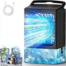 Mini Air Conditioner,Portable Air Conditioners,Evaporative Air Cooler Humidifier, 3 Speed Quiet Personal Cooling Fan, 7-Color LED Night Light, 4/8H Timer for Bedroom, Office, Camping, Room,Home