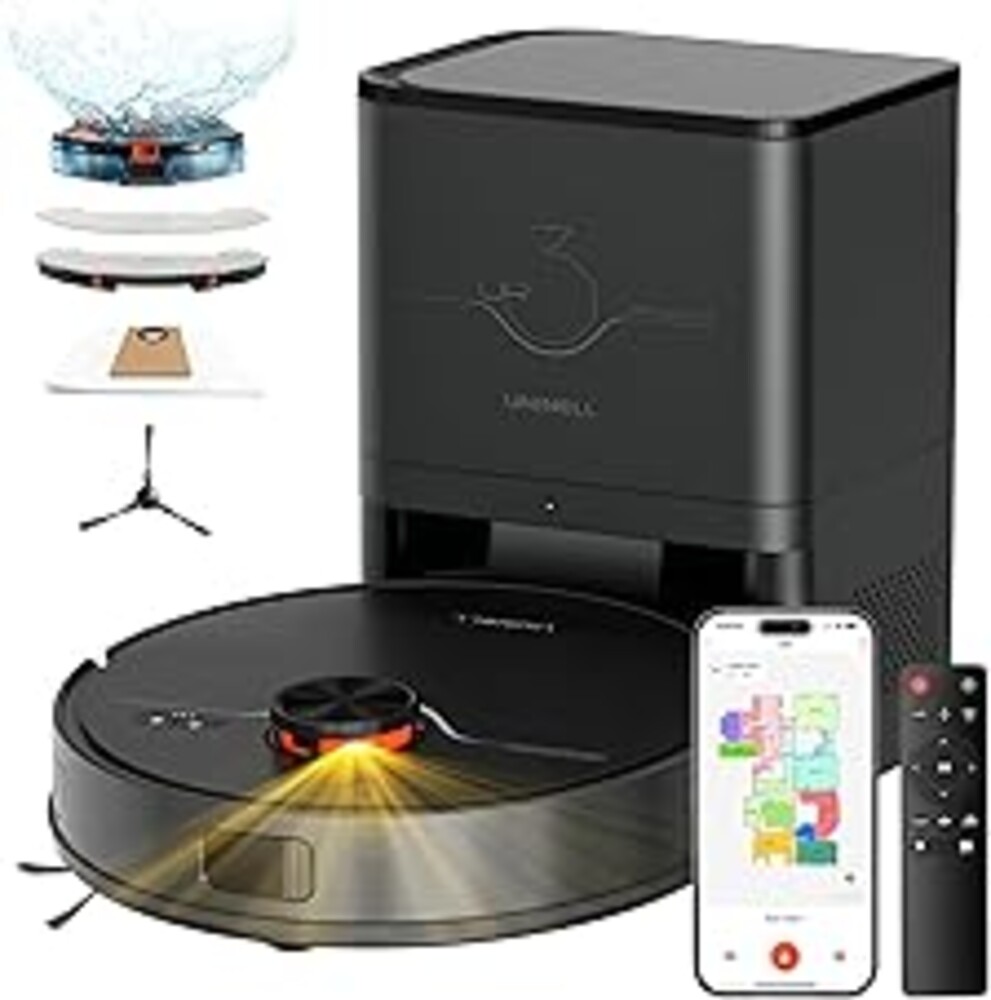 uninell Robot Vacuum and Mop Combo with Self-Emptying, Robotic Vacuum Cleaner 7000Pa & LiDAR Navigation, 180 Mins,90 Days Capacity, Home Mapping, for Pet Hair/Hard Floors/Carpets, App/Alexa Control