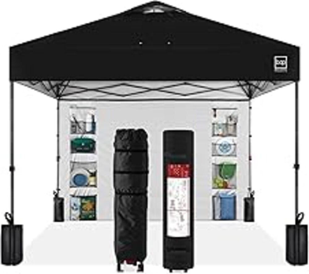 Best Choice Products 10x10ft Pop Up Canopy Tent with Sidewall, 1 Person 1 Minute Set Up, Carry Case, 4 Weight Bags - Black