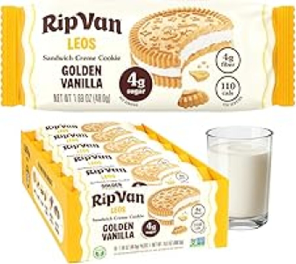 Rip Van LEOs - Golden Vanilla Sandwich Cookies - Low Sugar Snack Cookies - Low Carb Snack - Diabetic Snacks - 40 Low Sugar Cookies (10 Packs of 1.69oz)