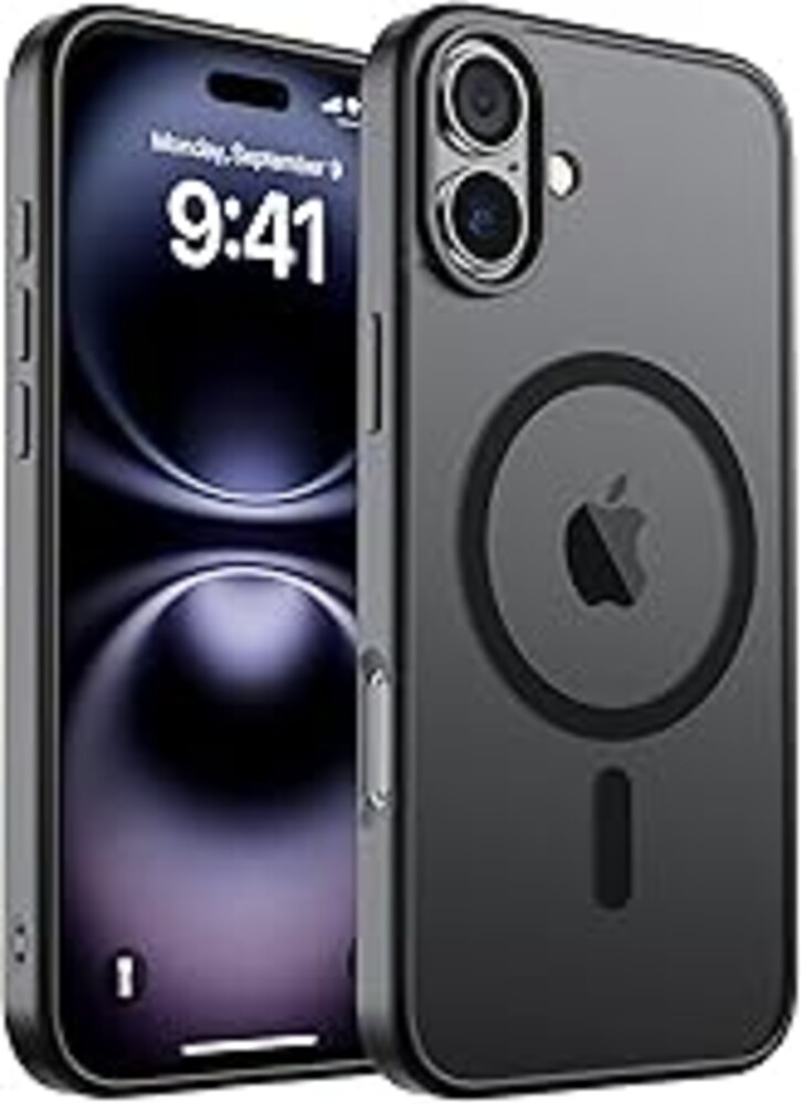 SUPFINE Magnetic for iPhone 16 Case (Compatible with MagSafe) (Military Grade Drop Protection) Translucent Matte Shockproof with Anti-Fingerprint Phone Cover,Black