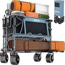 Sekey 500LBS Heavy Duty Double Decker Wagon with Extender, 400L Large Capacity Collapsible Garden Cart Fits 10x10 Canopy, All-Terrain Big Wheels with Brakes, Foldable Utility Wagon for Sports, Camping