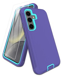 Aliruke for Samsung Galaxy S24 Case, with Screen Protector, Port Protection, Full-Body Non-Slip Silicone Rubber Covered, 3-Layer Combo Drop-Proof Cover Phone Case for S24 5G(2024), Teal/Purple