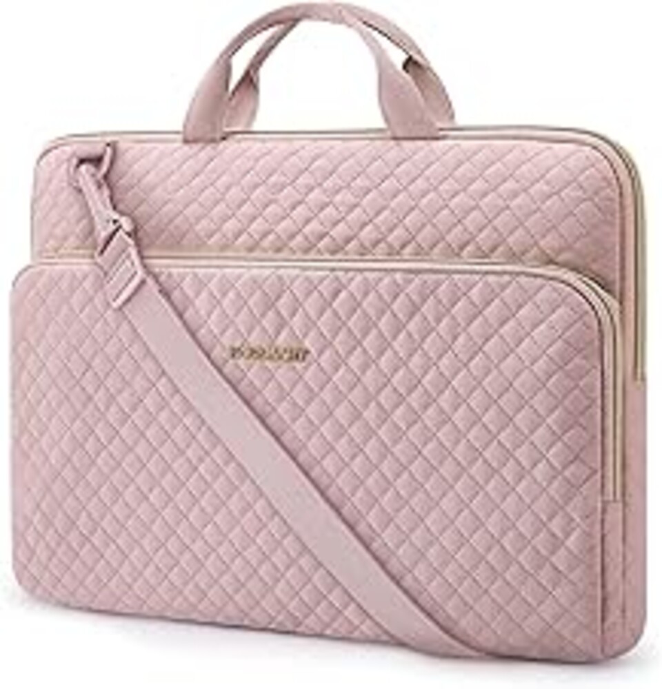 BAGSMART 15.6 Inch Laptop Case Sleeve Compatible with MacBook Pro 16 Inch,15.6 Inch HP,Dell,Acer Aspire,Asus Notebook, Lightweight Laptop Bag for Women with Shoulder Strap,Pocket,Handle, Pink