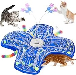 Qraxond Interactive Cat Toys for Indoor Cats,[Newly Upgraded] Rechargeable Touch Activated Hide and Seek Kitten Toys for Bored Indoor Adult Cats with Fluttering (Blue)