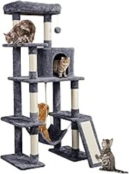 Yaheetech 63in Large Cat Tree for Heavy Cats up to 22lbs, Anti-Wobble Tower with Condo & Hammock, Space-Saving for Indoor Multi-Pet Households, Stops Furniture Scratching