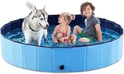 Jasonwell Foldable Dog Pet Bath Pool Collapsible Dog Pet Pool Bathing Tub Kiddie Pool Doggie Wading Pool for Puppy Small Medium Large Dogs Cats and Kids 63" Blue