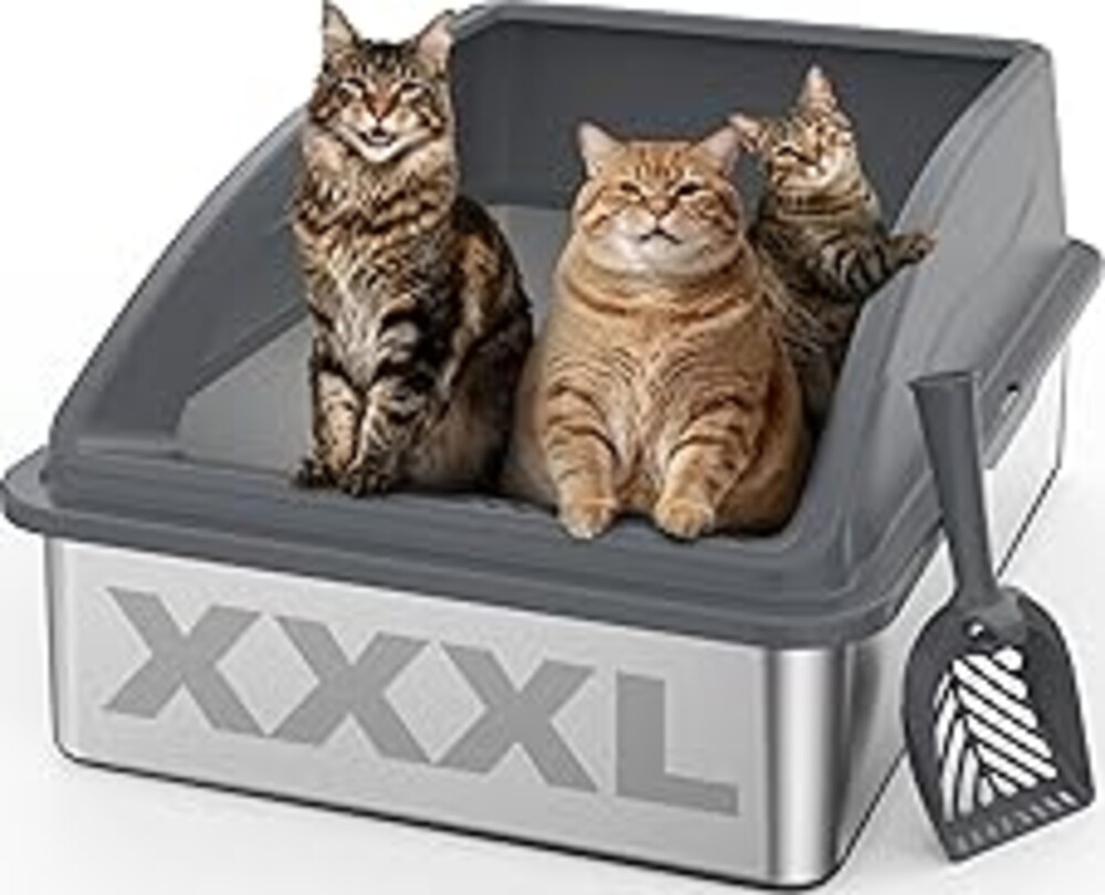 AIPERRO Stainless Steel Litter Box Extra Large for Big Cats and Multi-Cats | Jumbo Extra Large Metal Cat Box with High Sided Lid, Anti-Urine Leakage, Non-Stick,Include Litter Scoop