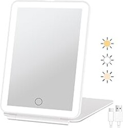 FUNTOUCH Rechargeable Travel Makeup Mirror with 72 Led Lights | Portable Lighted Beauty Mirror, 3 Color Lighting, Dimmable Touch Screen, Tabletop LED Folding Cosmetic Vanity Mirror