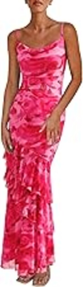 PRETTYGARDEN Maxi Dresses for Women 2026 Summer Tiered Floral Beach Sundress Spaghetti Strap Spring Wedding Guest Long Dress