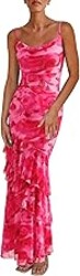 PRETTYGARDEN Maxi Dresses for Women 2026 Summer Tiered Floral Beach Sundress Spaghetti Strap Spring Wedding Guest Long Dress