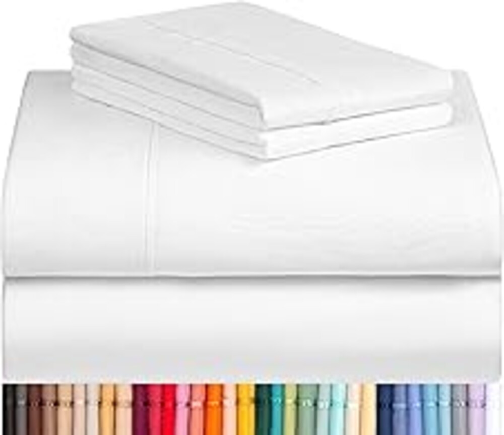 LuxClub Queen Sheet Set, 4PC Bed Sheets Queen Size, Deep Pocket Cooling Bed Sheets, Soft Hotel Luxury Bedding for Mattress Wrinkle Free, Silky Fitted Sheet & Pillowcase Sets, White