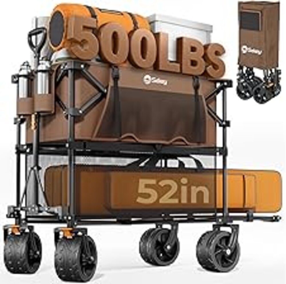 Sekey 500LBS Heavy Duty Double Decker Wagon with Extender, 400L Large Capacity Collapsible Garden Cart Fits 10x10 Canopy, All-Terrain Big Wheels with Brakes, Foldable Utility Wagon for Sports, Camping