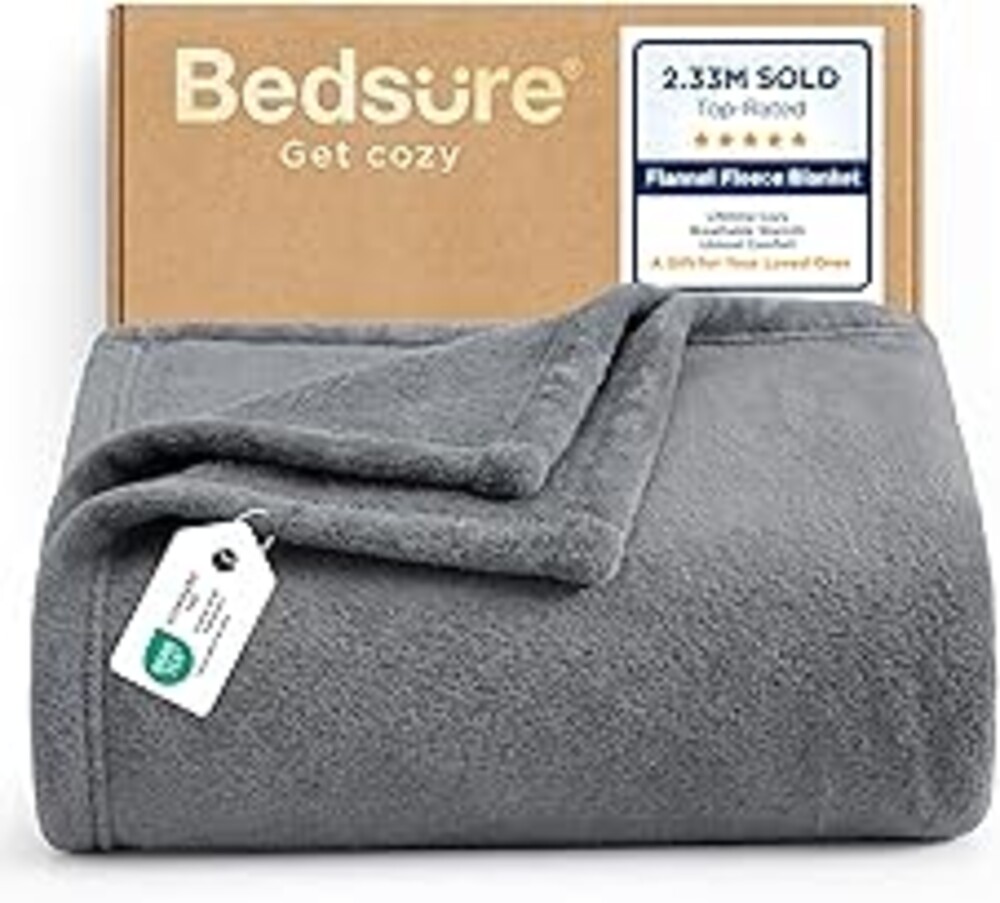 Bedsure GentleSoft Fleece Blanket Twin Size Grey - 300GSM Lightweight Plush Fuzzy Cozy Soft Warm Blanket for Bed, Sofa, Couch, Travel, Camping, 60x80 inches