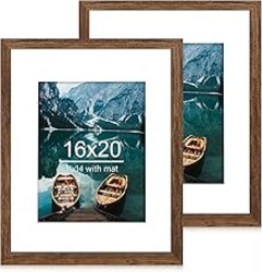 Hongkee 16x20 Frames Set of 2, Rustic Brown Wood Style - Display 16 x 20 Picture without Mat or 11x14 Picture with Mat, Wall Mounting Horizontal and Vertical