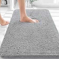 OLANLY Bathroom Rugs 30x20, Extra Soft Absorbent Chenille Bath Rugs | Light Grey, Quick-Drying Rubber Backing, Machine Washable Bath Mat for Bathroom Floor, Tub and Shower, Home Decor Accessories