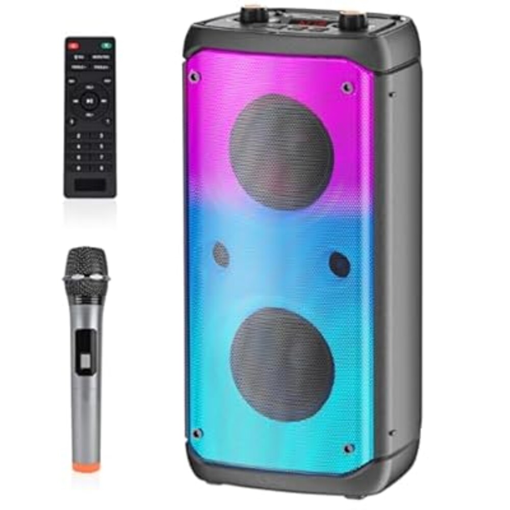 TAMPROAD Bluetooth Speaker, 80W Peak Wireless TWS Portable Outdoor Party Speakers with Subwoofer, Deep Bass, LED Colorful Lights, Loud Stereo Sound Boombox with Radio for Home, Camping, Travel