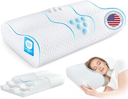 zibroges Cervical Neck Pillow for Pain Relief- Queen Size Adjustable Cooling Pillow for Sleeping, Memory Foam Pillows for Neck Shoulder, Ergonomic Contour Bed Pillow for Side, Stomach & Back Sleepers