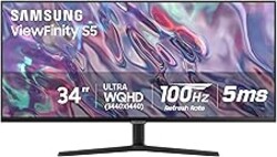 SAMSUNG 34" ViewFinity S50GC Series Ultra-WQHD Monitor, 100Hz, 5ms, HDR10, AMD FreeSync, Eye Care, Borderless Design, PIP, PBP, LS34C502GANXZA, 2023, Black