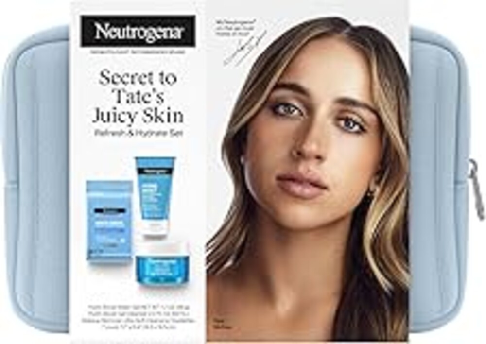 Neutrogena Refresh & Hydrate Skin Care Set, Gift Set with Tate McRae's Must-Haves, Includes Makeup Remover Wipes, Gel Facial Cleanser, & Water Gel Face Moisturizer, Travel Size, 3 Items