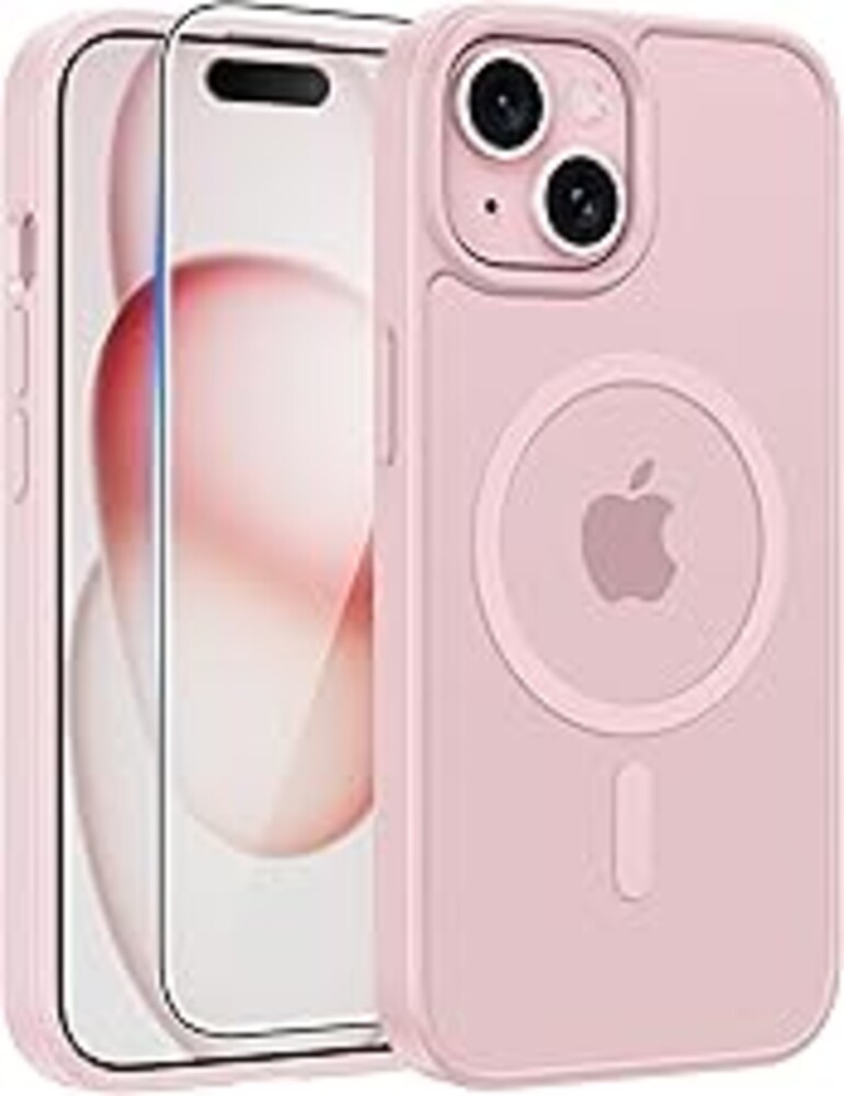 FNTCASE for iPhone 15 Case: for iPhone 14 Case & iPhone 13 Case [Compatible with Magsafe] Translucent Matte Cases with [Screen Protector] Military Grade Shockproof Protective Phone Cover - Light Pink