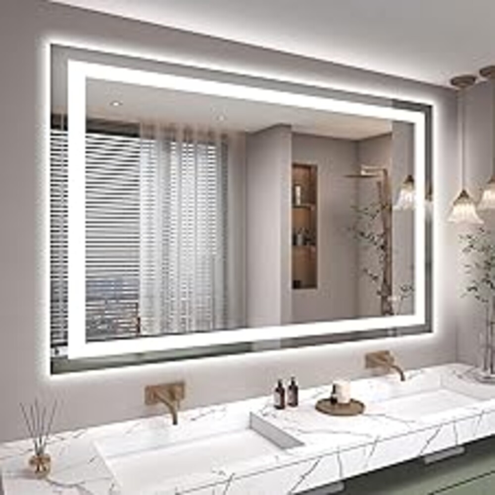 Hivone 48X36 LED Bathroom Mirror with Lights, Anti-Fog, Dimmable, Backlit + Front Lit, Smart Bathroom Vanity Mirror, Memory Function, Shatterproof, Tempered Glass (Horizontal/Vertical)