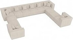 MONVANE Modular Sectional Sofa, Oversized 12 Seat Convertible U Shaped Couch with Ottoman, Comfy Chenille Cloud Couch with Deep Seat, Sectional Couches for Living Room, No Assembly Required, Beige