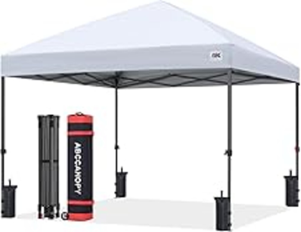 ABCCANOPY 10x10 Pop Up Canopy Tent, Easy Setup Instant Shelter with Wheeled Bag, Heavy Duty Outdoor Canopy for Beach, Market, Backyard, UV Protection, Outdoor Weather Protection (White, 10x10)