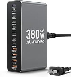 12 Ports Aluminum Alloy 380W Charging Station Fast USB C Charger Block 65W Laptop GaN Charger for MacBook Pro/Air/iPad Pro/iPhone (Gray)