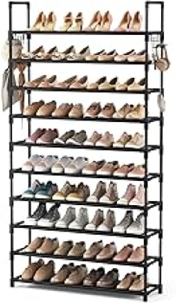 VTRIN 10 Tier Shoe Rack Tall Large Capacity Wide Shoe Organizer with Two Hooks Sturdy Metal Shoe Shelf for Entryway, Closet, Bedroom