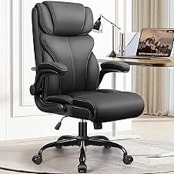 HeroSet Office Chair, Ergonomic Big and Tall Computer Desk Chairs, Executive Breathable Leather Chair with Adjustable Flip-up Armrests, Lumbar Support Swivel PC Chair with Rocking Function