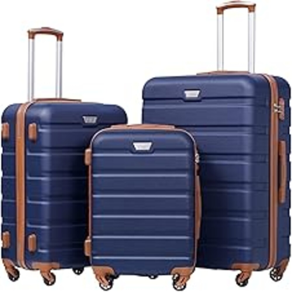 Coolife Luggage 3 Piece Set, Lightweight Durable Hardshell Suitcase set with 360° Spinner Wheels, TSA-approved Lock, Checked Family Travel Luggage sets, 20/24/28 Inch, Apricot Navy
