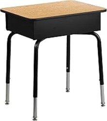 Flash Furniture Billie Open Front Student Desk for Classrooms or Remote Learning, Height Adjustable School Desk with Metal Book Box, Natural/Black