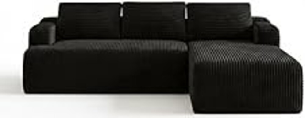 Novilla L-Shape Sectional Couches for Living Room with Smarts Coil® Support, 3 Seater Sectional Sofas for Living Room Bedroom, Corduroy Cloud Couch Sectional, No Assembly(Black, Right Hand Facing)