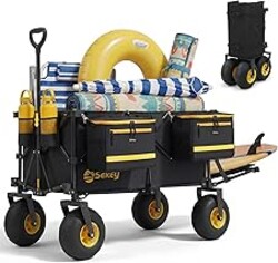 Sekey Heavy Duty Beach Wagon with 9" Big Sand-Proof Wheels, 300L Oversized Foldable Beach Cart with Cooler| Adjustable Handle & Balloon Tires for Sand, Camping,Vacation
