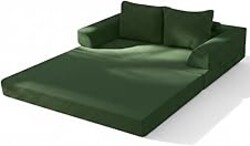 COMAX Futon Sofa Bed, Convertible Folding Sofa Bed, Boneless Couch Loveseat Corduroy with Pillows, Small Foldable Floor Couch Comfy Lounge Sleeper for Living Room Bedroom, Green