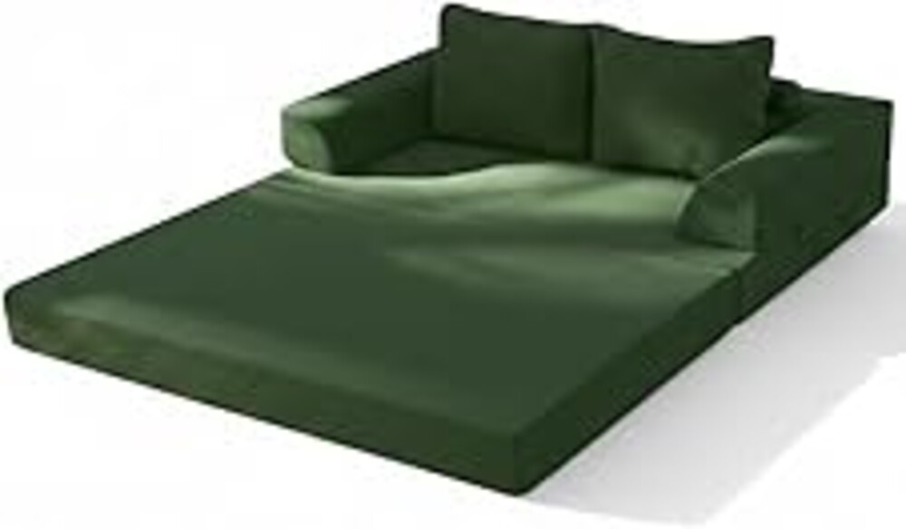COMAX Futon Sofa Bed, Convertible Folding Sofa Bed, Boneless Couch Loveseat Corduroy with Pillows, Small Foldable Floor Couch Comfy Lounge Sleeper for Living Room Bedroom, Green