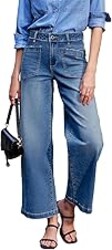 Sidefeel Women's Wide Leg Jeans High Waisted Stretchy Jeans Straight Leg Loose Fit Zimbaplatinum Ankle Denim Pants