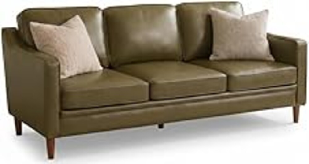 Kingfun 80" Faux Leather Sofa, 3 Seater Couch, Mid Century Modern Couches with Solid Wood Legs for Living Room & Bedroom, Olive Green