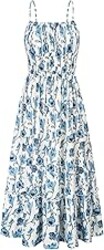 GRACE KARIN Summer Dresses for Women 2026 Vacation,Smocked Floral Maxi Dress,Boho Beach Sundress with Pocket Fashion Clothing