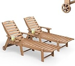 SUUNYN Lounge Chair Outdoor Set of 2, HDPE Chaise Lounge Outdoor, Pool Lounge Chair for Pool Poolside Deck Backyard Patio, Teak