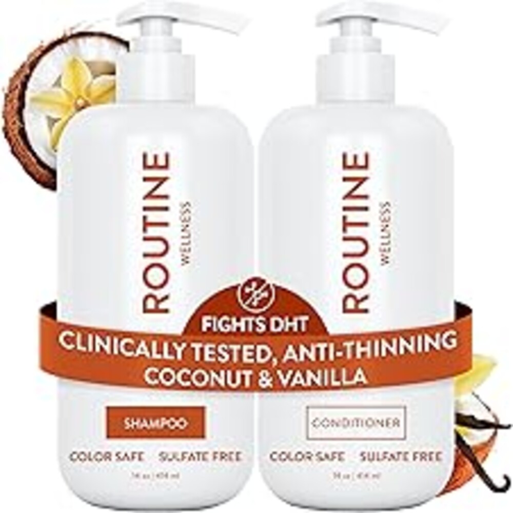 Routine Wellness Anti-Thinning Shampoo and Conditioner Set for Thinning Hair - Biotin DHT Blocker Women & Men - Color Safe Shampoo for Hair Loss & Healthier Hair - Coconut & Vanilla Set