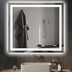 Hivone 40X36 LED Bathroom Mirror with Lights, Anti-Fog, Dimmable, Backlit + Front Lit, Smart Bathroom Vanity Mirror, Memory Function, Shatterproof, Tempered Glass (Horizontal/Vertical)