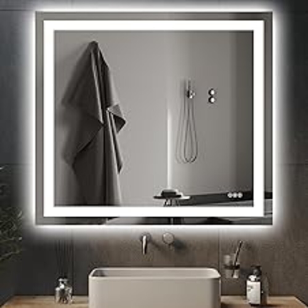 Hivone 40X36 LED Bathroom Mirror with Lights, Anti-Fog, Dimmable, Backlit + Front Lit, Smart Bathroom Vanity Mirror, Memory Function, Shatterproof, Tempered Glass (Horizontal/Vertical)