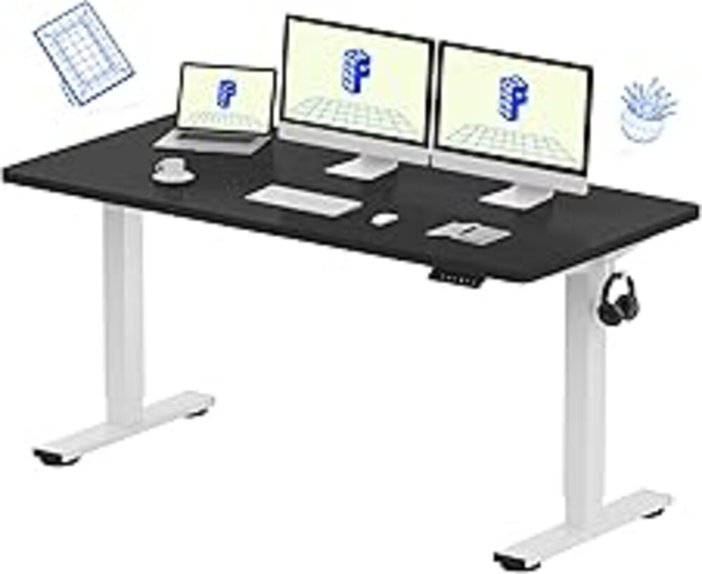FLEXISPOT EN1 One-Piece Standing Desk with 1-Inch Thick Seamless Desktop, 55"x28" Electric Height Adjustable Desk for Home Office, Multi-Monitor Setups & Easy Assembly, Black