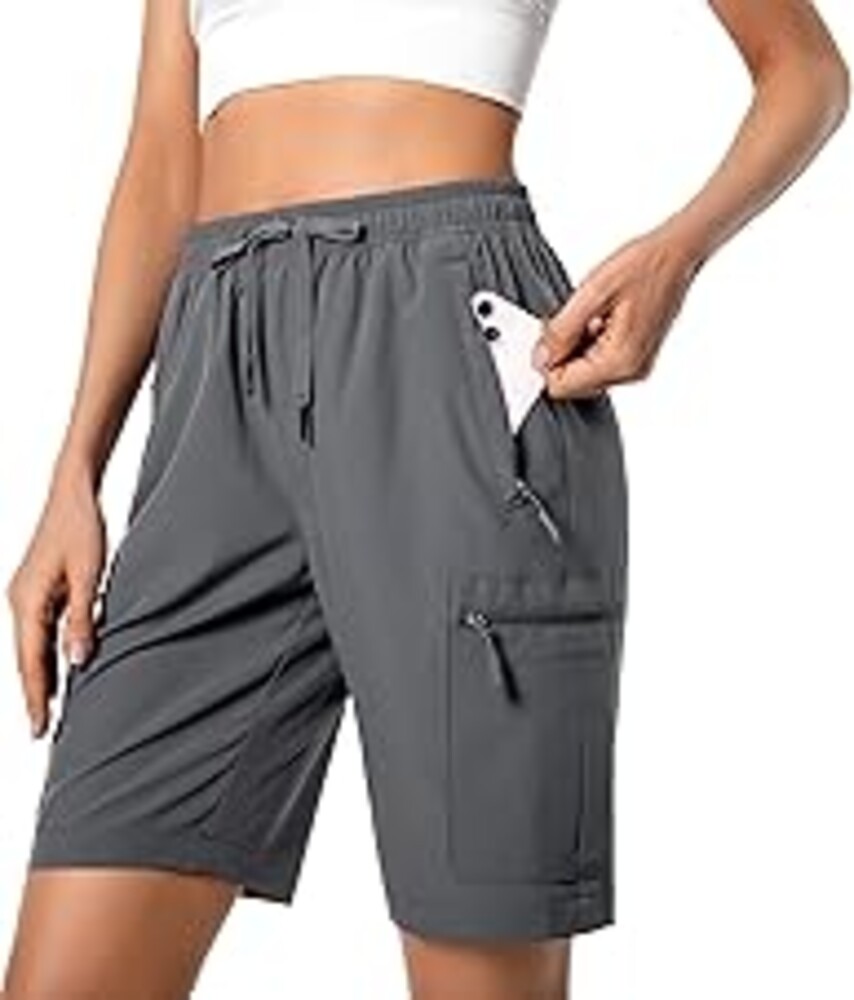 Hugut Women's Lightweight Hiking Cargo Shorts Quick Dry Athletic Shorts Camping Travel Golf Zipper Pockets Water Resistant