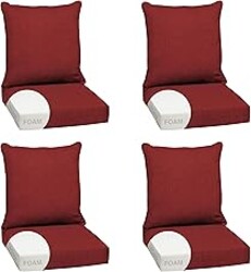 Arden Outdoor Foam Deep Seat Cushion Set (4-Pack), 24x24, Premium High-Density Foam, Never Flattens, Weather-Proof for Patio Chair Sofa Couch, Ruby Red Leala