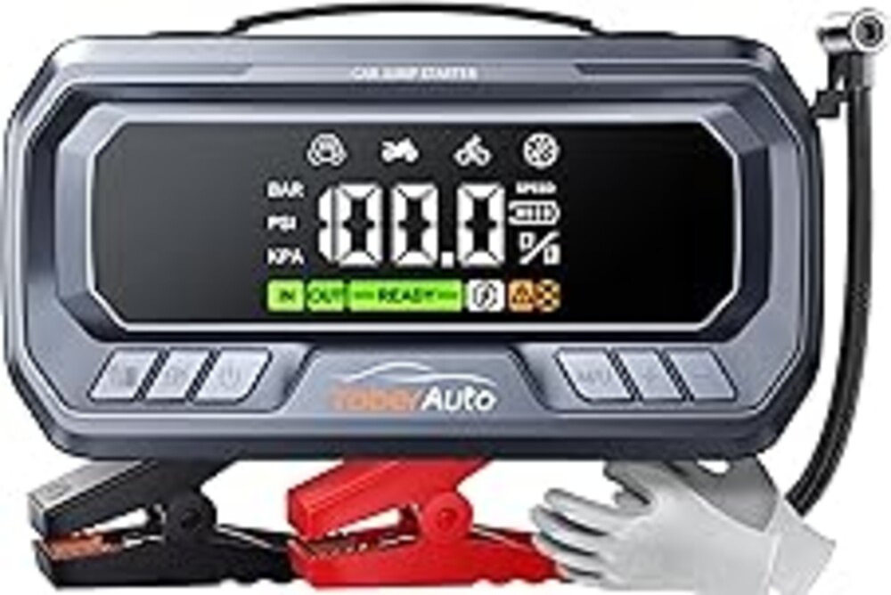 YaberAuto 12-in-1 Jump Starter with Air Compressor 8000A 160PSI 65W Charging, Portable Car Battery Jump Starter (All Gas/14L Diesel) Jump Box Car Battery Jumper Starter Portable Jumper Cables, 160W DC